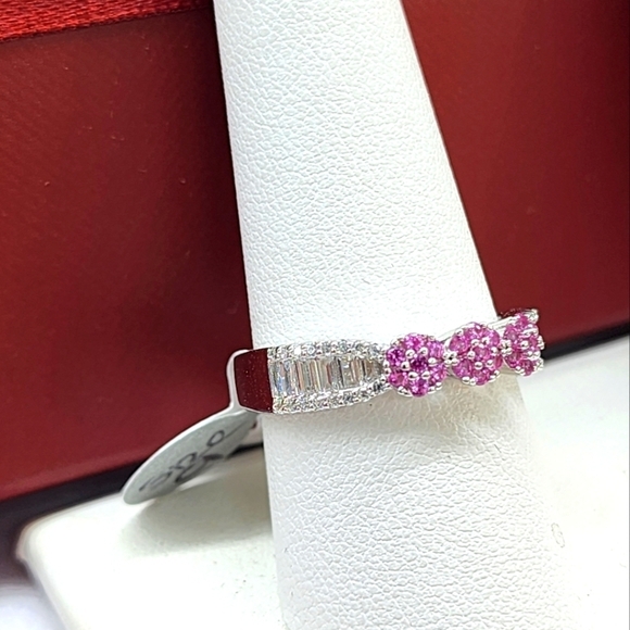 Pink Blossom Beauty – Tri-Florets Sterling Silver 925 Ring - Picture 4 of 9